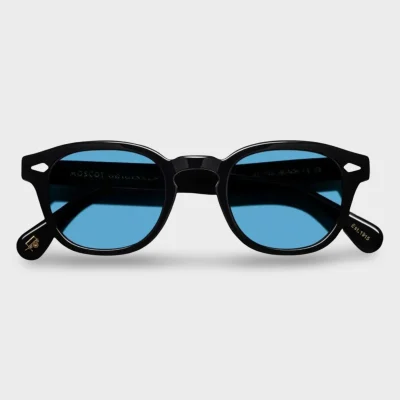 Gafas de sol Moscot Lemtosh negras con lentes Celebrity Blue teñidas a mano