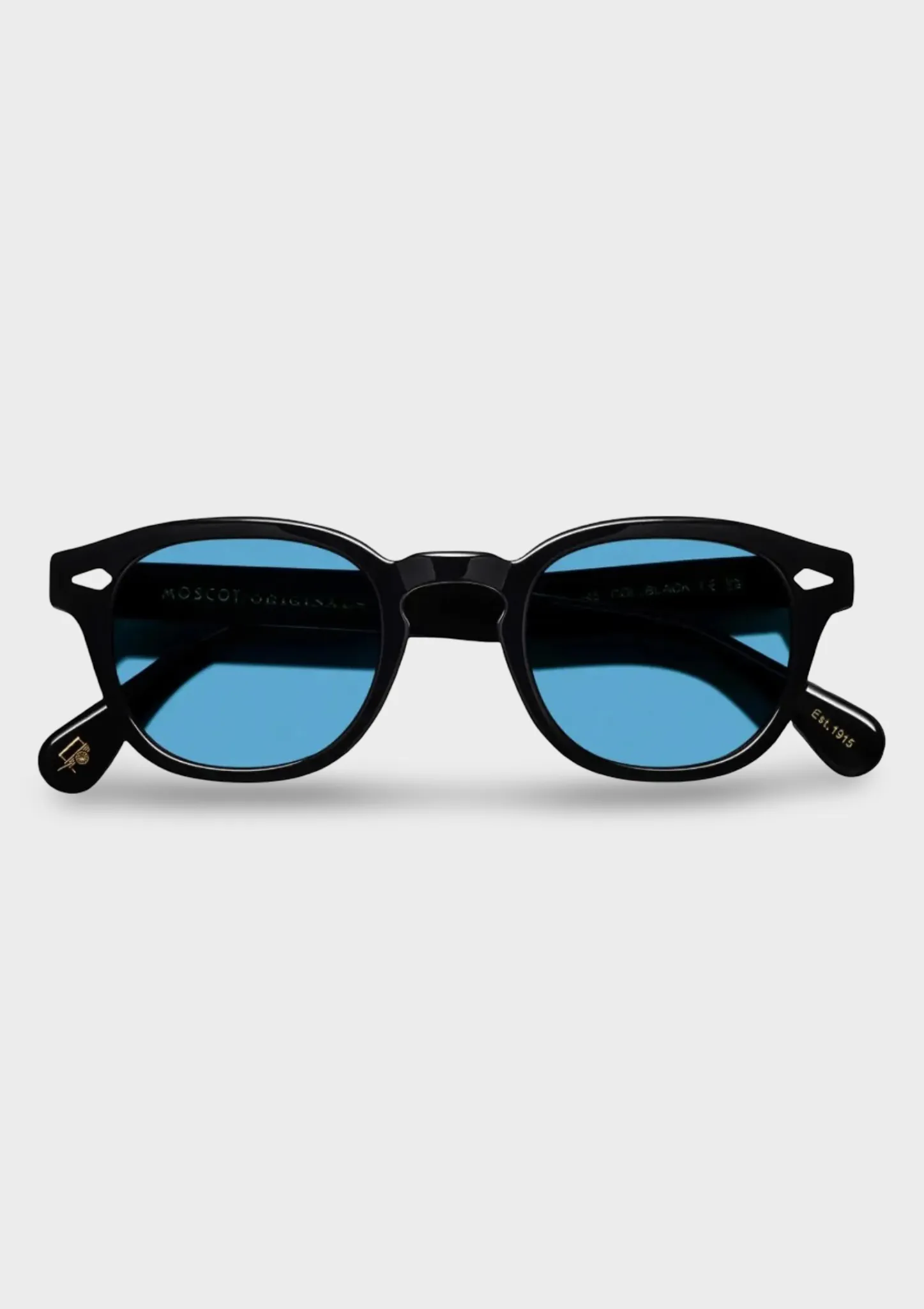 Gafas de sol Moscot Lemtosh negras con lentes Celebrity Blue teñidas a mano