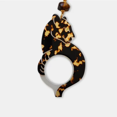 Lupa de lectura colgante Leopardo en acetato carey con collar de piedras naturales
